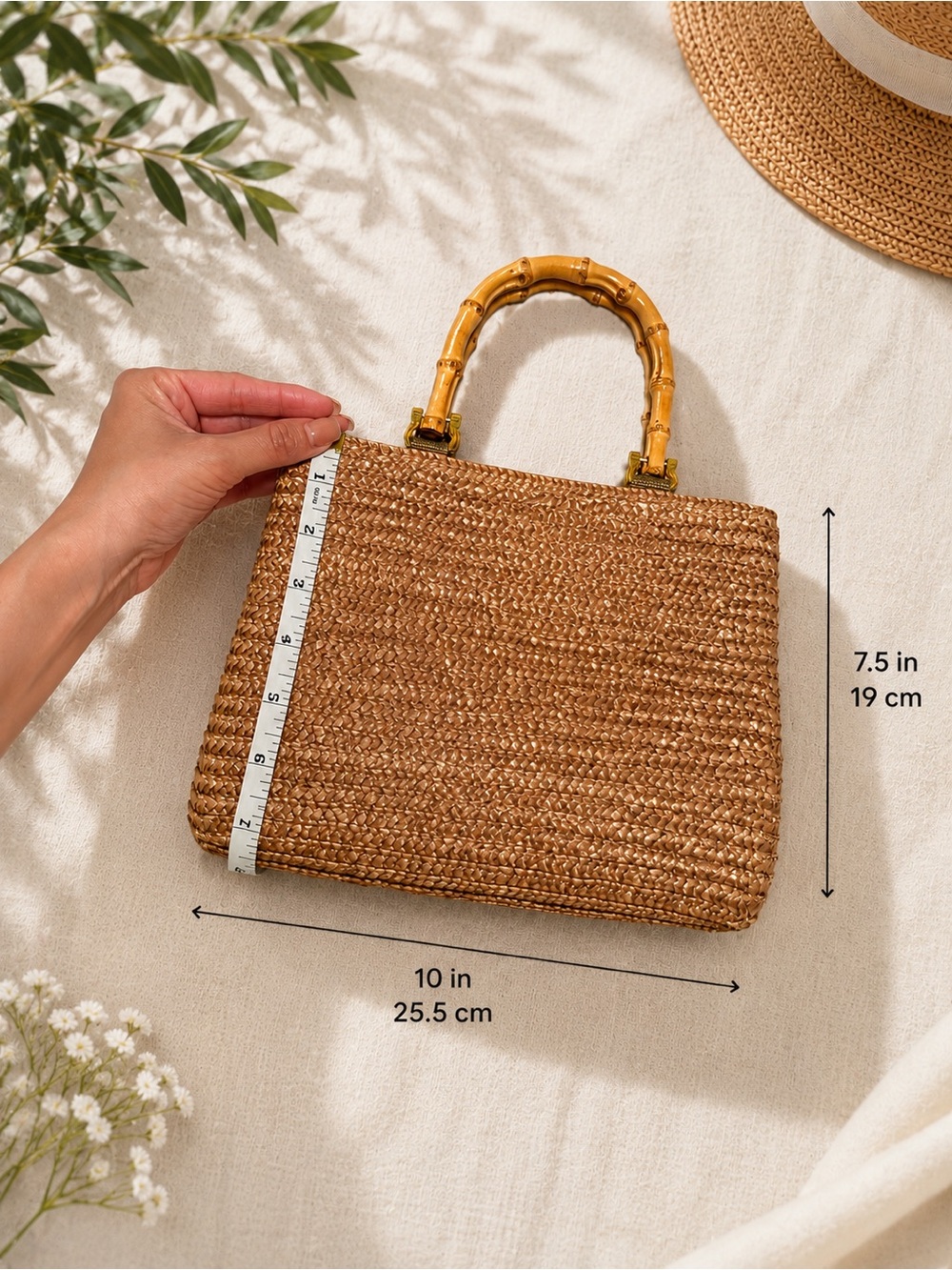 Croft & Barrow Woven Straw small Tote Bag w/ Bamboo Handles - Picture 10 of 10